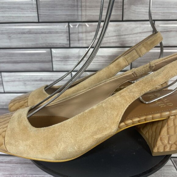 Donald Pliner Beige Amore Croc Embossed Slingback Suede Block Heels Size 6-NEW - Picture 4 of 11